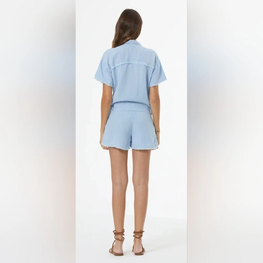 Young Fabulous & Broke Linen Blend Romper Cornflower Blue Size S